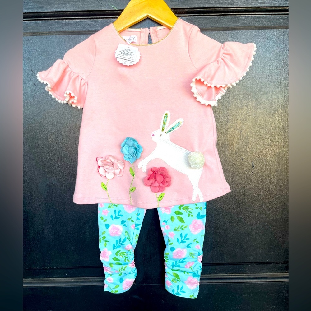 Mud Pie Bunny Appliqué Tunic & Legging 2pc set new with tags